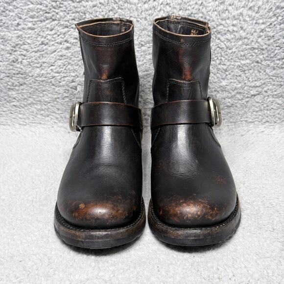 Frye Veronica Black Leather Ankle Boots with Buckle - Picture 2 of 9